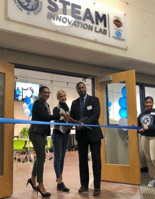 STEAM lab ribbon cutting on Grand Opening